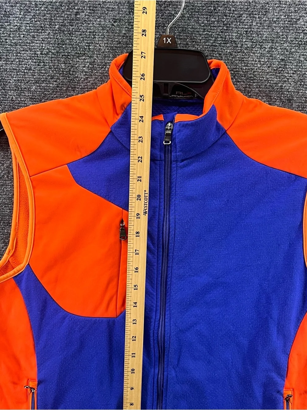 RLX Ralph Lauren Vest Mens Medium Orange/Blue Fleece Full Zip Performance Golf